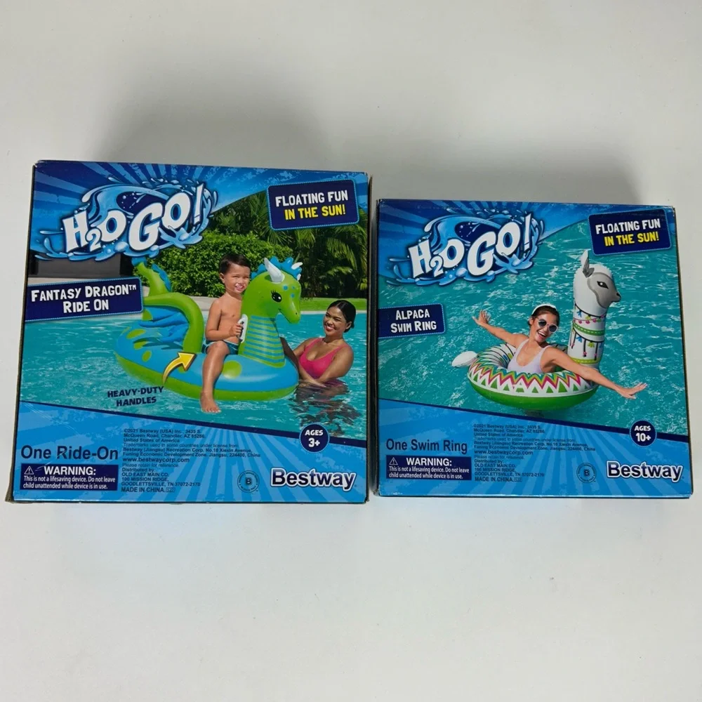 NIB – “2 Pool Floats” Bestway H2OGO! FANTASY DRAGON RIDE ON and ALPACA SWIM RING